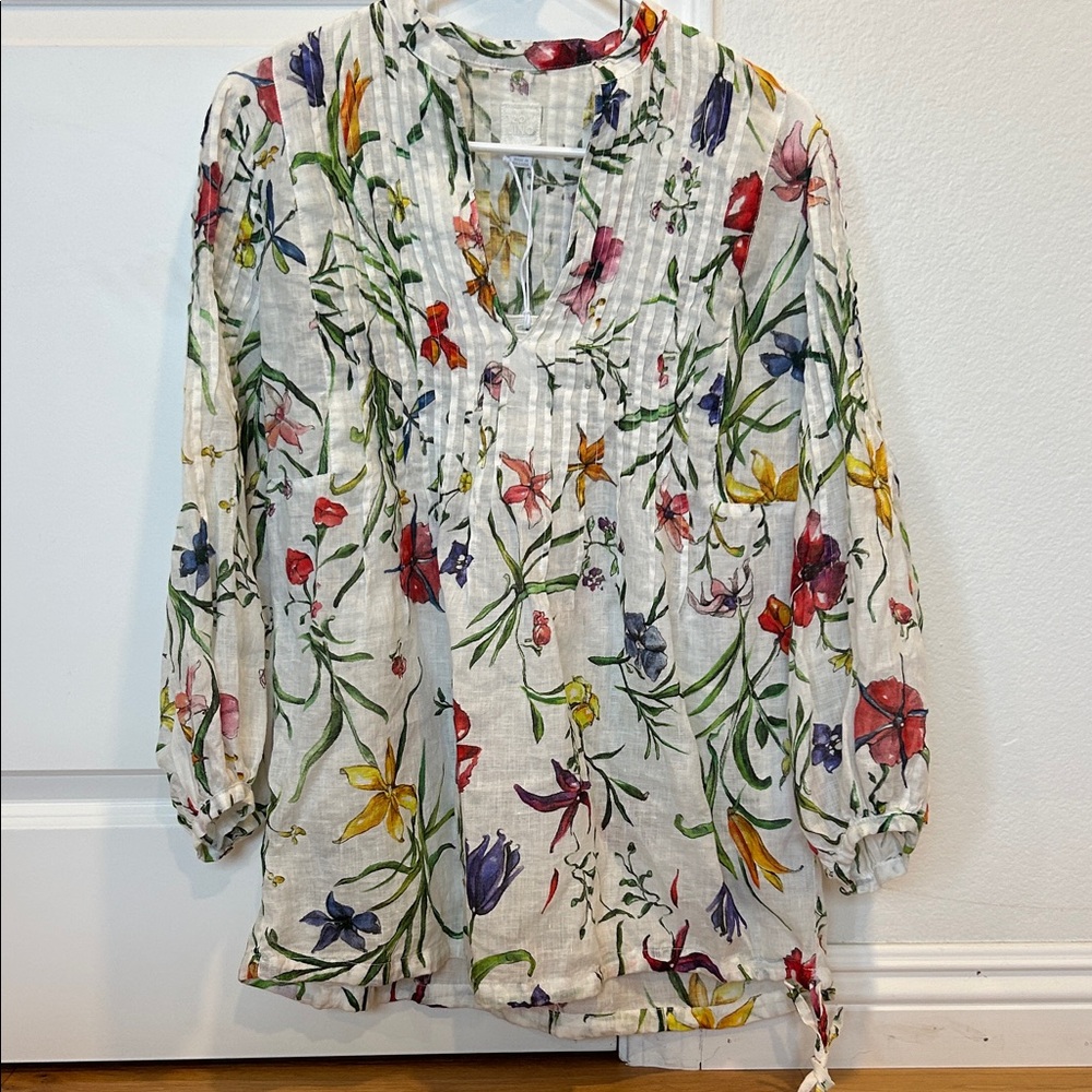 120% Lino Floral Print Women's Top (42/M)